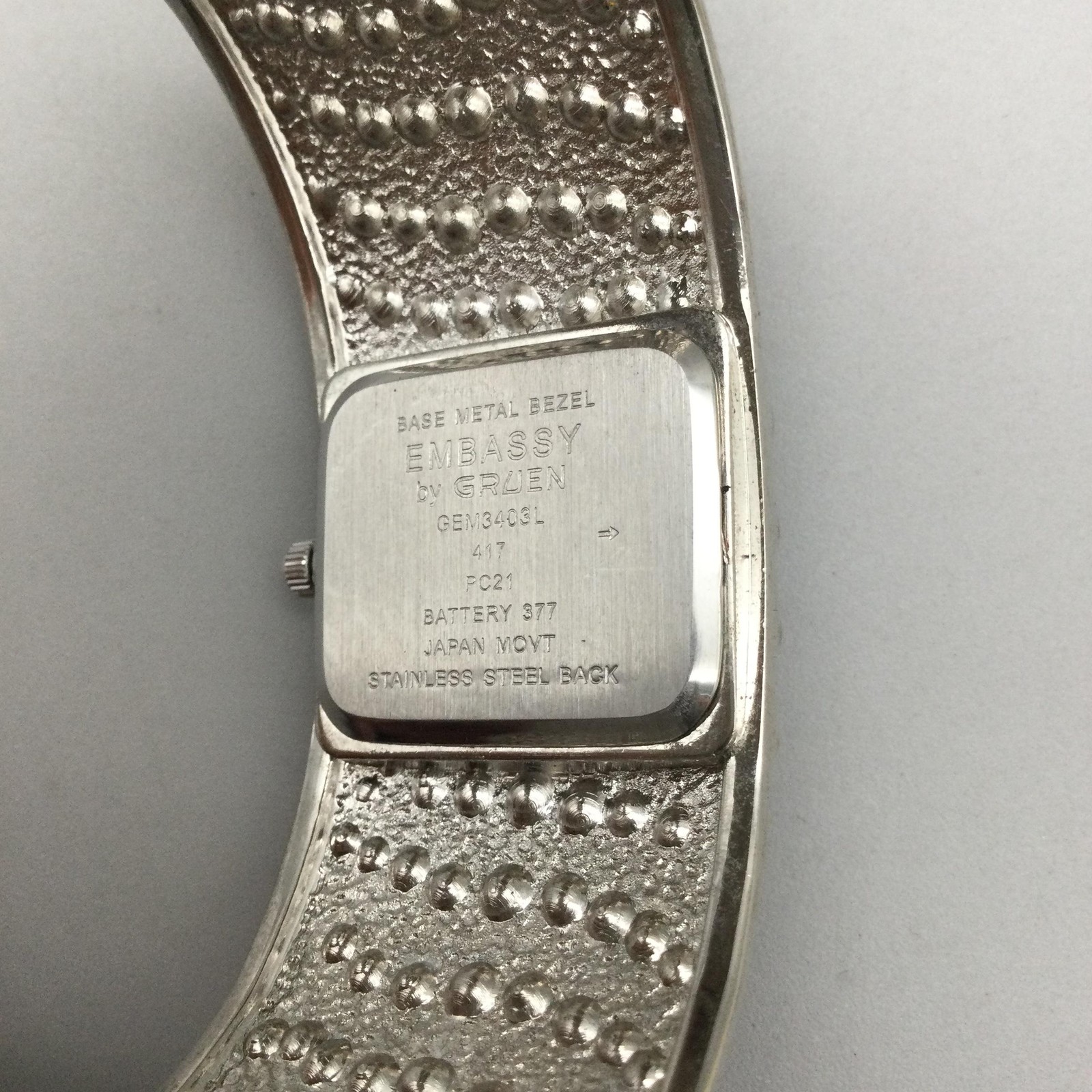 Embassy Gruen Womens Watch 28mm White MOP Dial Crystal Bangle New Battery 7.25″