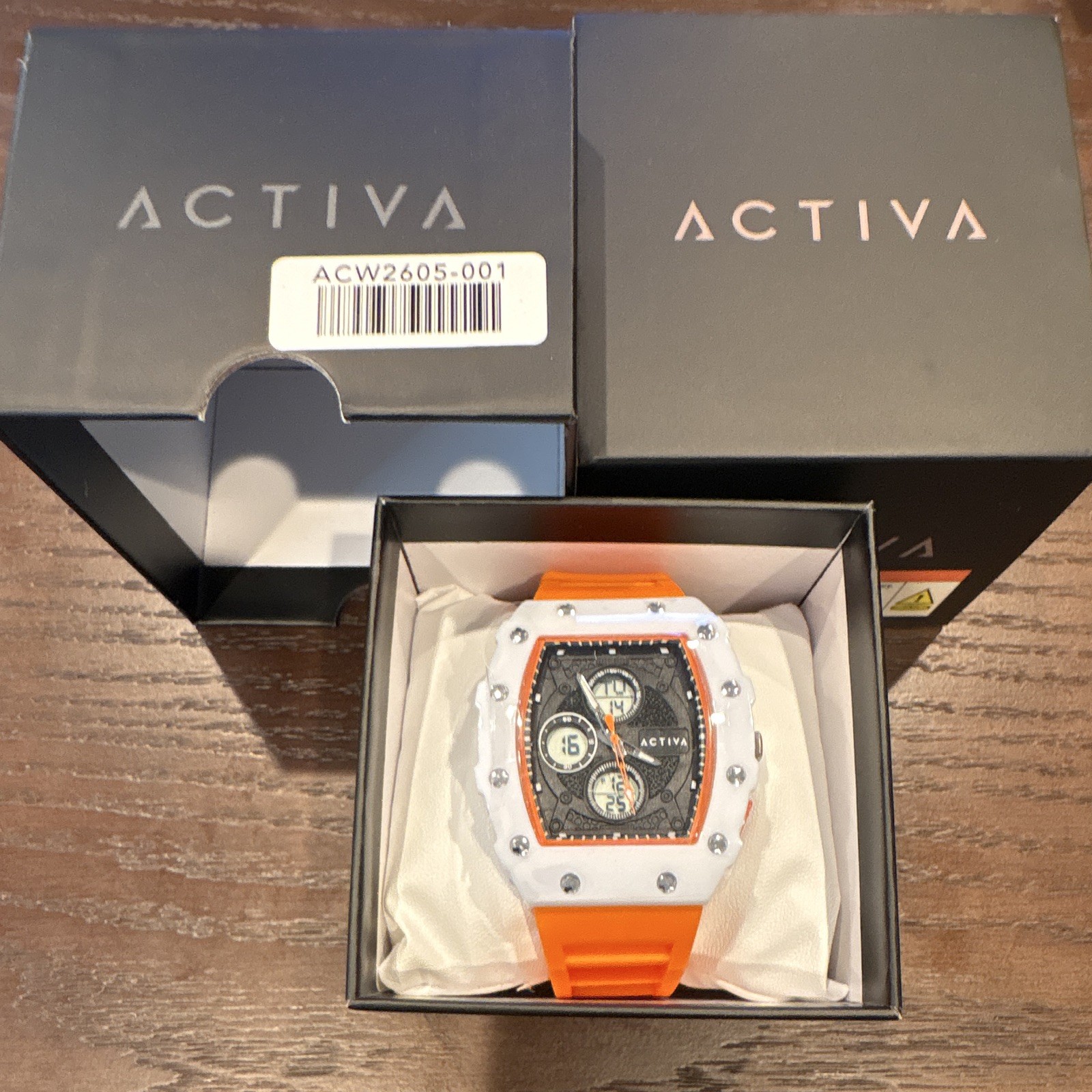 Activa Analog-Digital Quartz Chronograph Sport Watch Orange Rubber Strap w/ Box