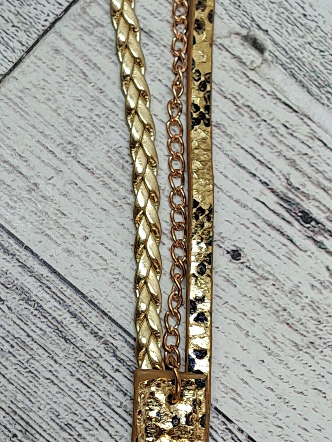 Geneva Women’s Watch Button Snap Multi Braid Snake Skin Gold Tone Bracelet Band