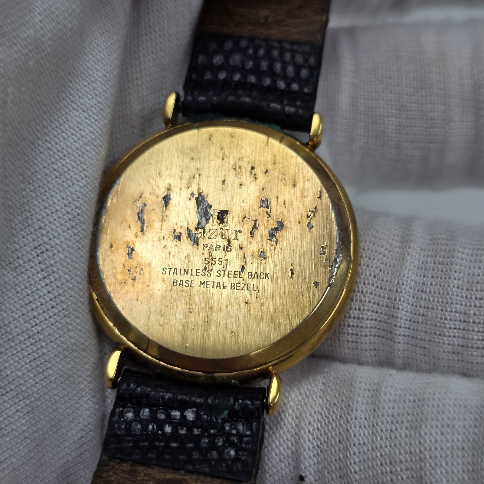 Vintage Rare Azur Paris Quartz Gold Tone Wrist Watch France New Battery 31mm