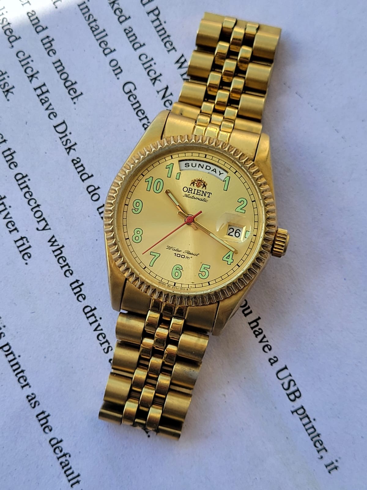 Orient President Gold Plated Fluted Bezel EV0J-A0-B Automatic Vintage Watch