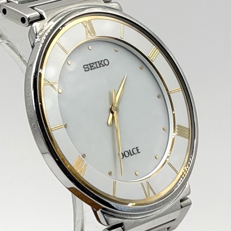 New battery operational SEIKO Dolce Roman Index Mother of Pearl Combo Quartz QZ