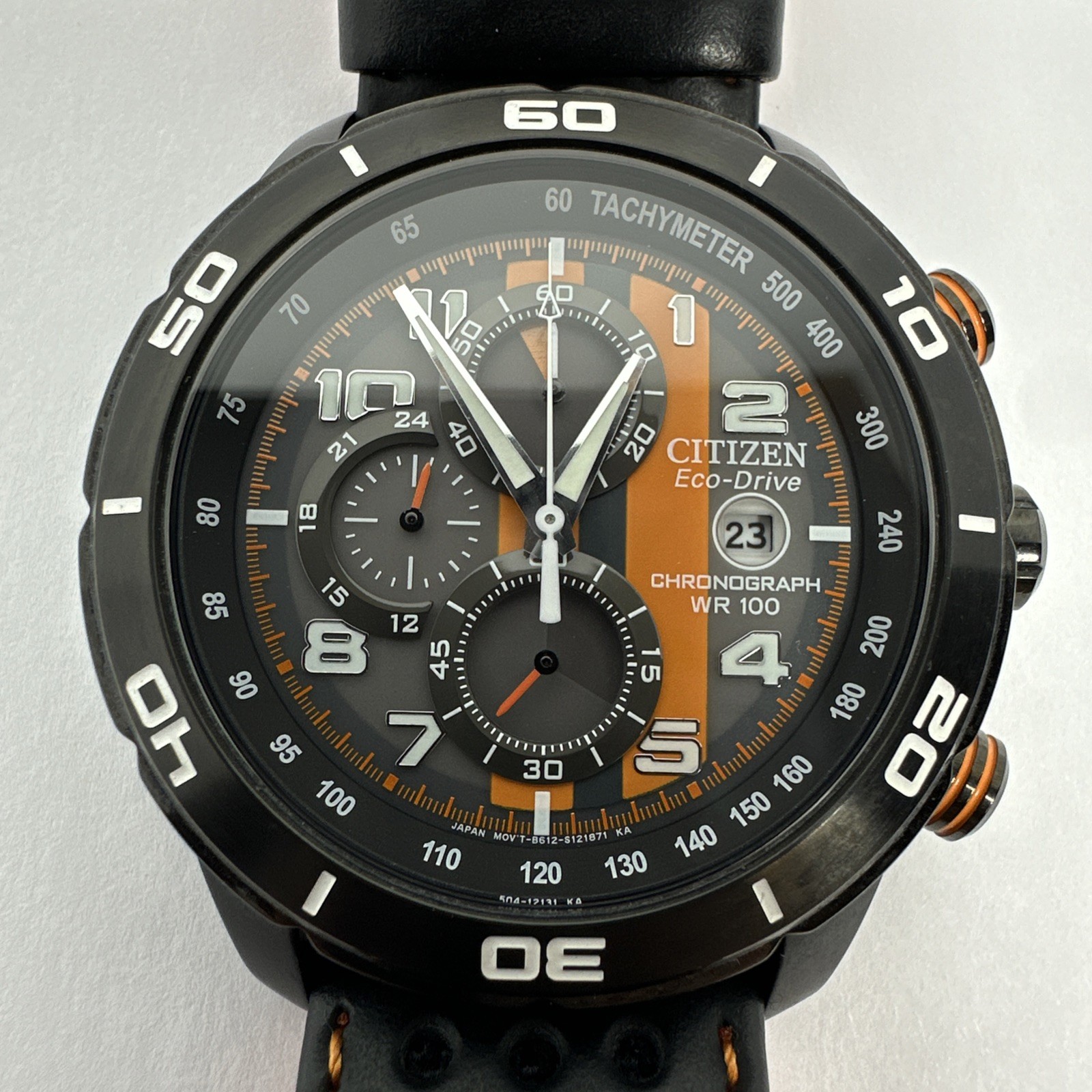 Citizen eco-drive chronograph wr 100 Black and Orange VGC
