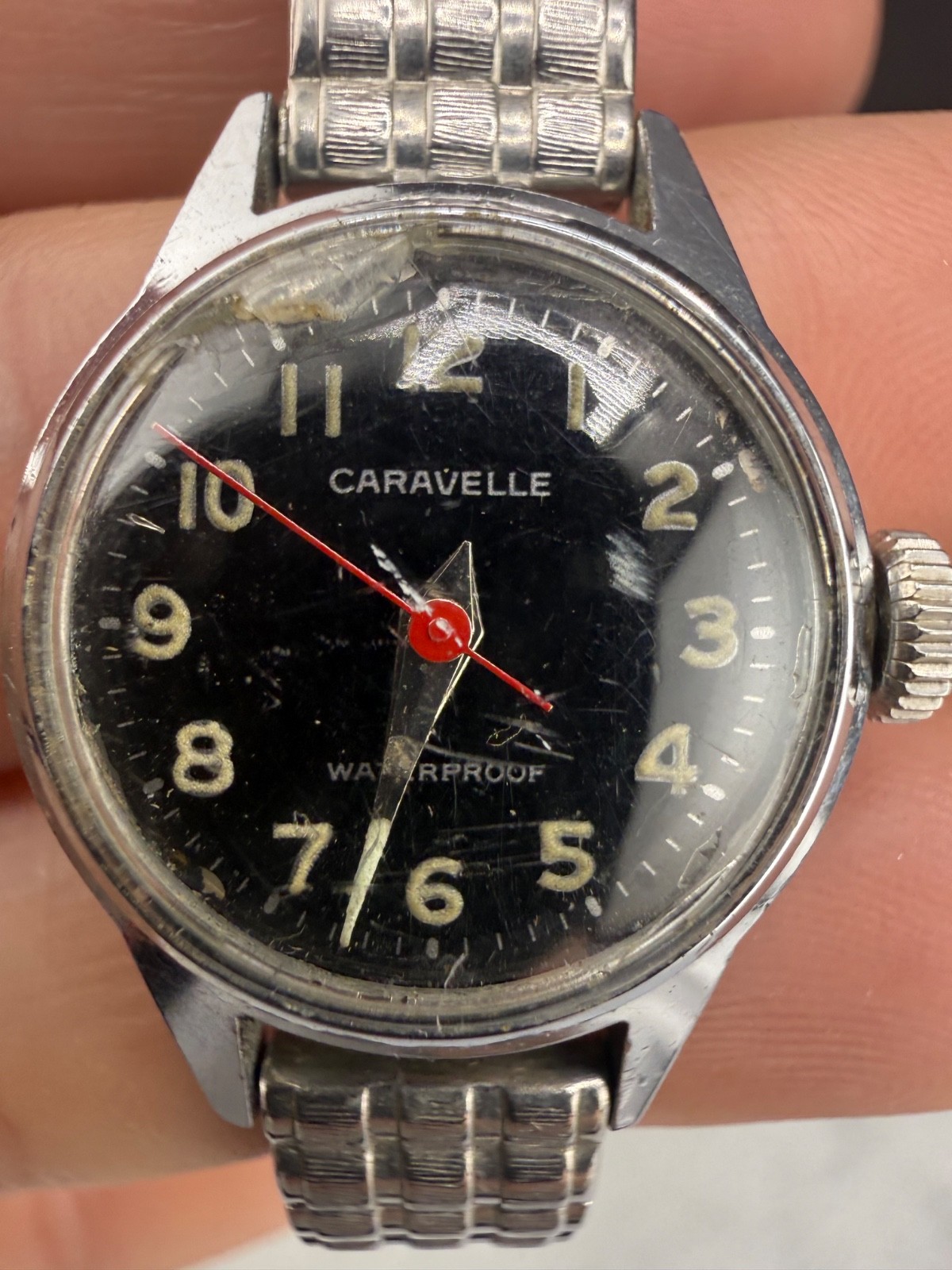 Vintage Caravelle By Bulova Automatic Silver Tone Watch 6” RUNS