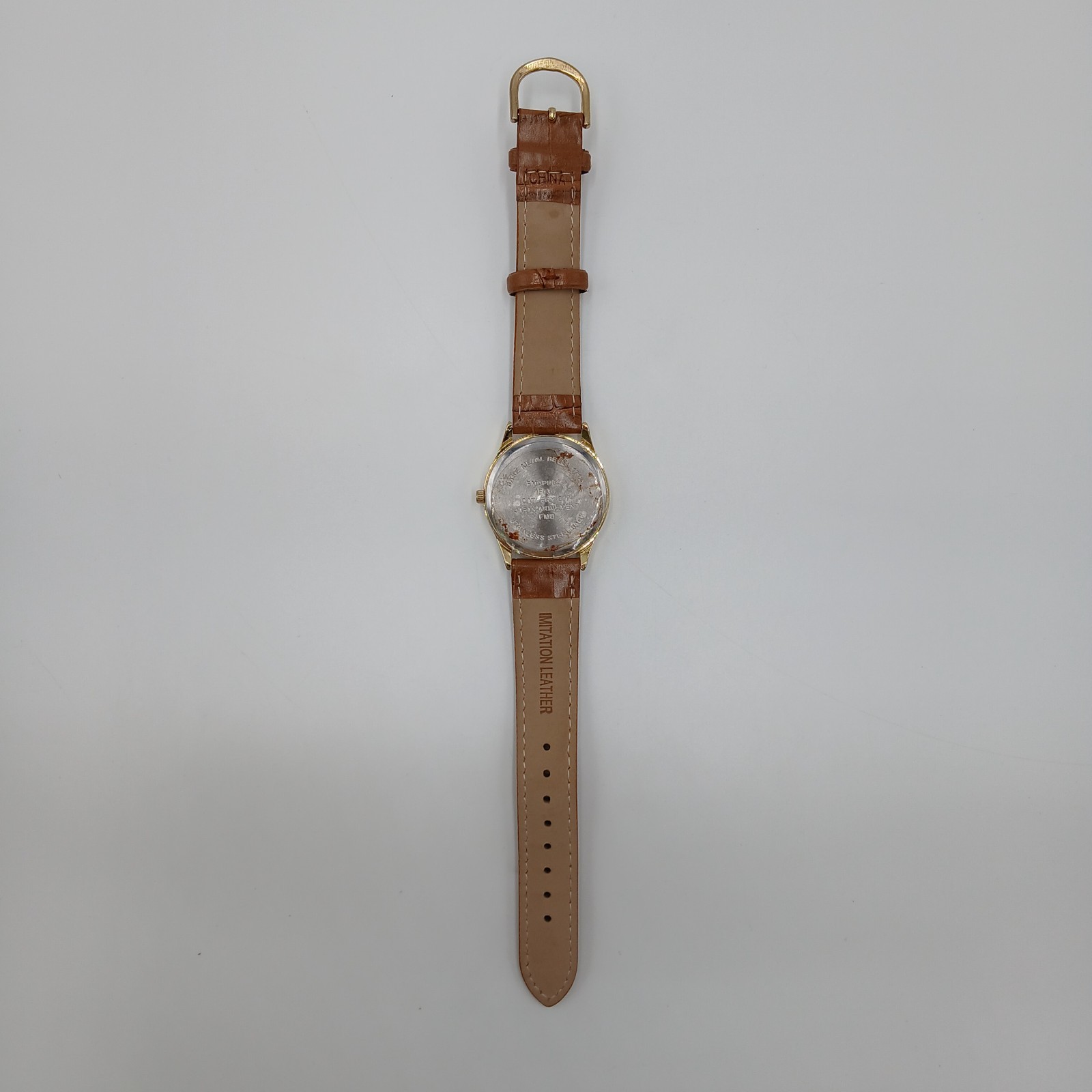 Quartz Watch Unisex Gold Tone Brown Faux Croc Skin upto 8.5in Seconds Hand Japan