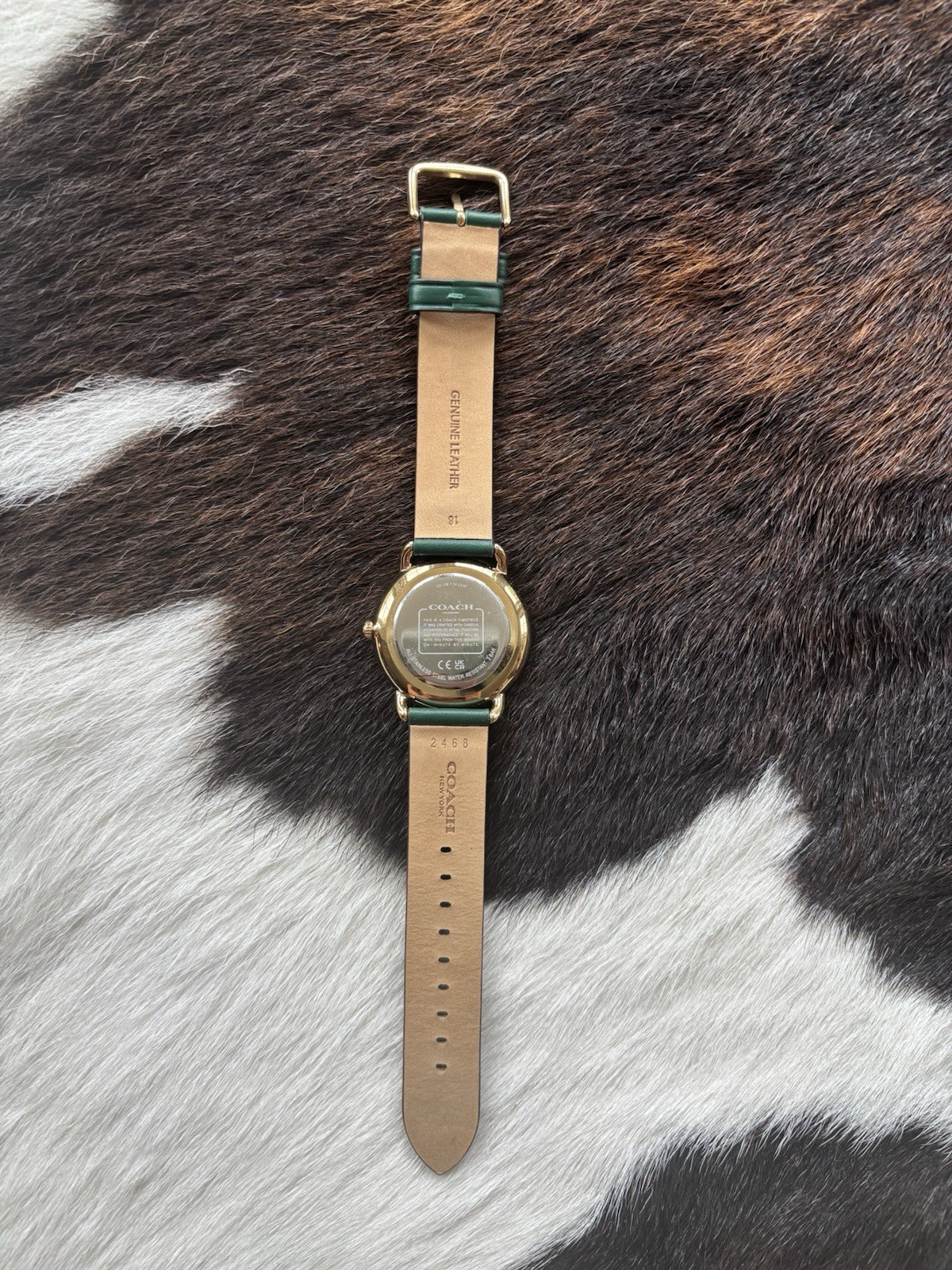 COACH New York Women’s Quartz Analog Watch Gold Dial/Case Green Leather 28mm