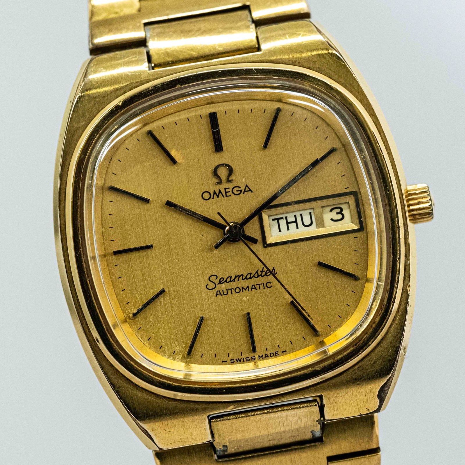READ *Vintage 1978* OMEGA Seamaster Cal.1022 Automatic Gold Day/Date 35mm Men TV