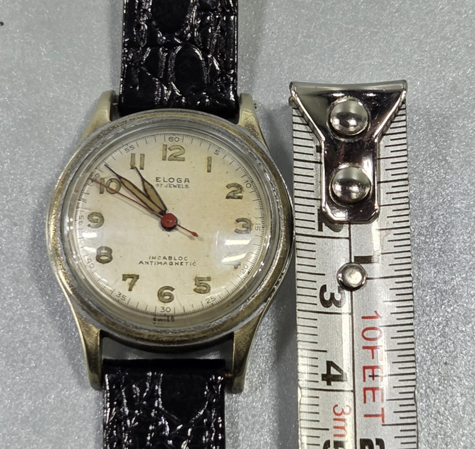 Vintage mid-century Champagne face Eloga 17 jewels Swiss Incabloc pilot’s watch