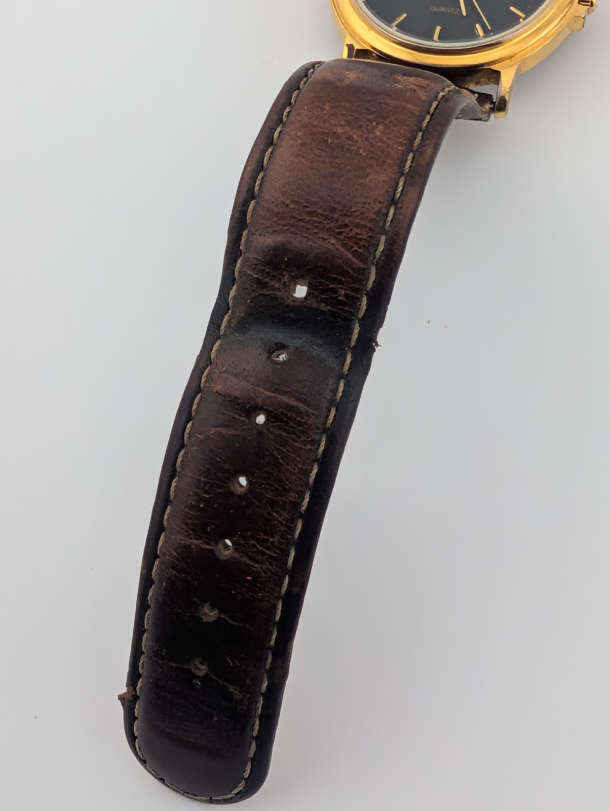 Lamex India 18k Gold Electroplated Watch Men 32mm Case Leather Band- New Battery