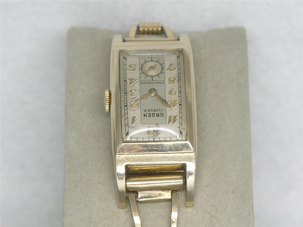 VINTAGE HUGE 47MM 14K GOLD FILLED GRUEN CURVEX WRISTWATCH, SIGNED 3X, SERVICED!