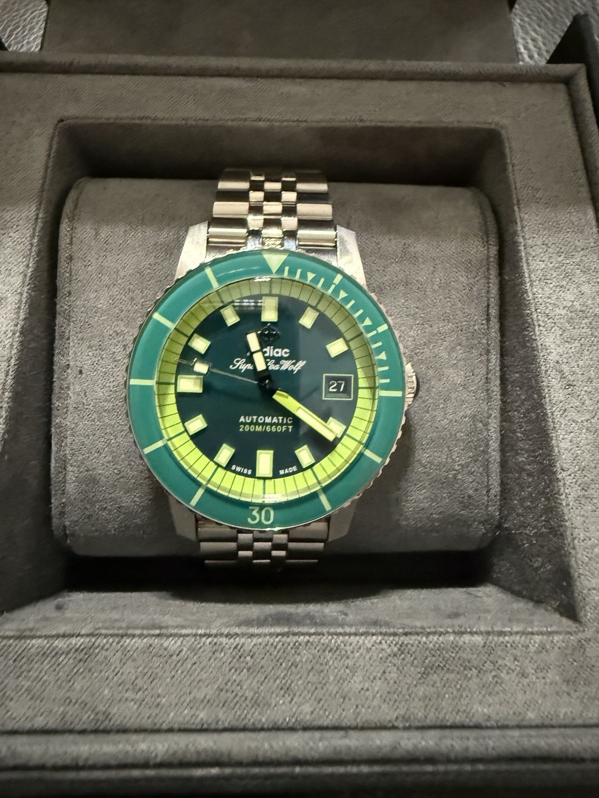 Zodiac Super Sea Wolf Compression Diver Automatic Green Silver Watch ZO9310