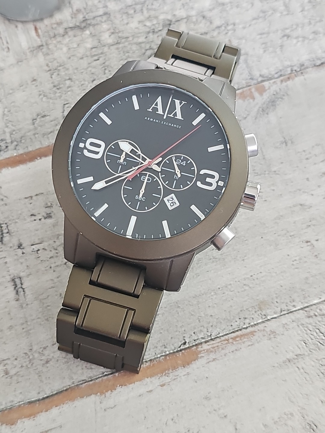 ARMANI EXCHANGE MILITARY GREEN ALUMINUM OVERSIZE DIAL CHRONO WATCH AX1154 #4697