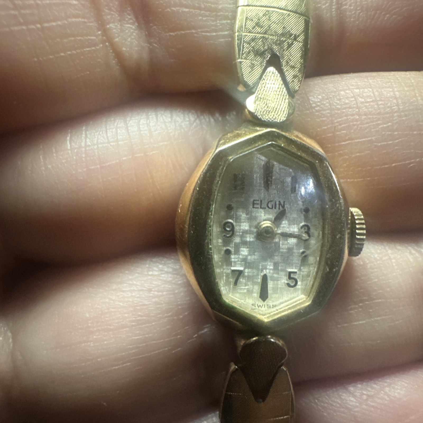 Working Vintage Elgin Ladies Check-board Dial Watch 16mm Fit 6in” Manual Wind