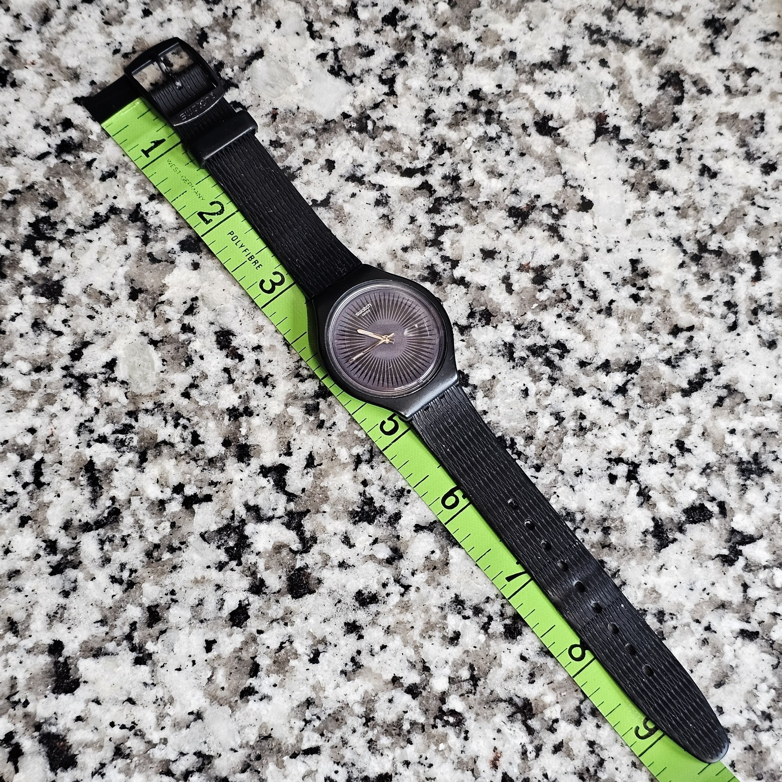 Thin Slim Swatch Quartz Black Silicone Rubber Band Watch 37mm