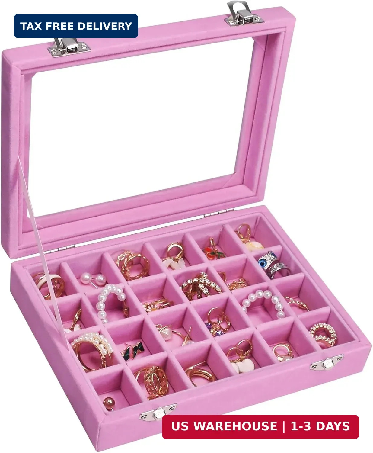 Vicoter Velvet Jewelry Box 24 Grid Jewelry Ring Display Organiser Box Tray Holde