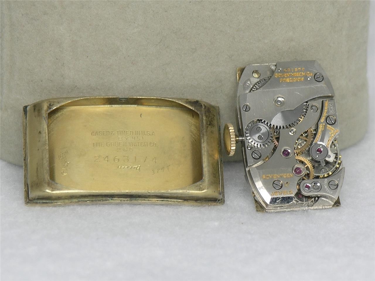 VINTAGE HUGE 47MM 14K GOLD FILLED GRUEN CURVEX WRISTWATCH, SIGNED 3X, SERVICED!