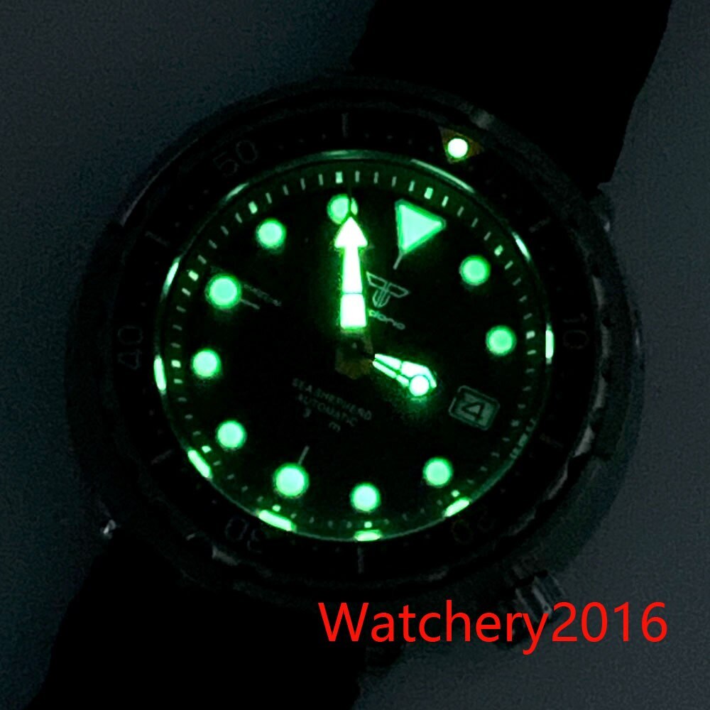 46.5mm Tandorio Super C3 Green Luminous Mens Dive Automatic Watch Japan NH35