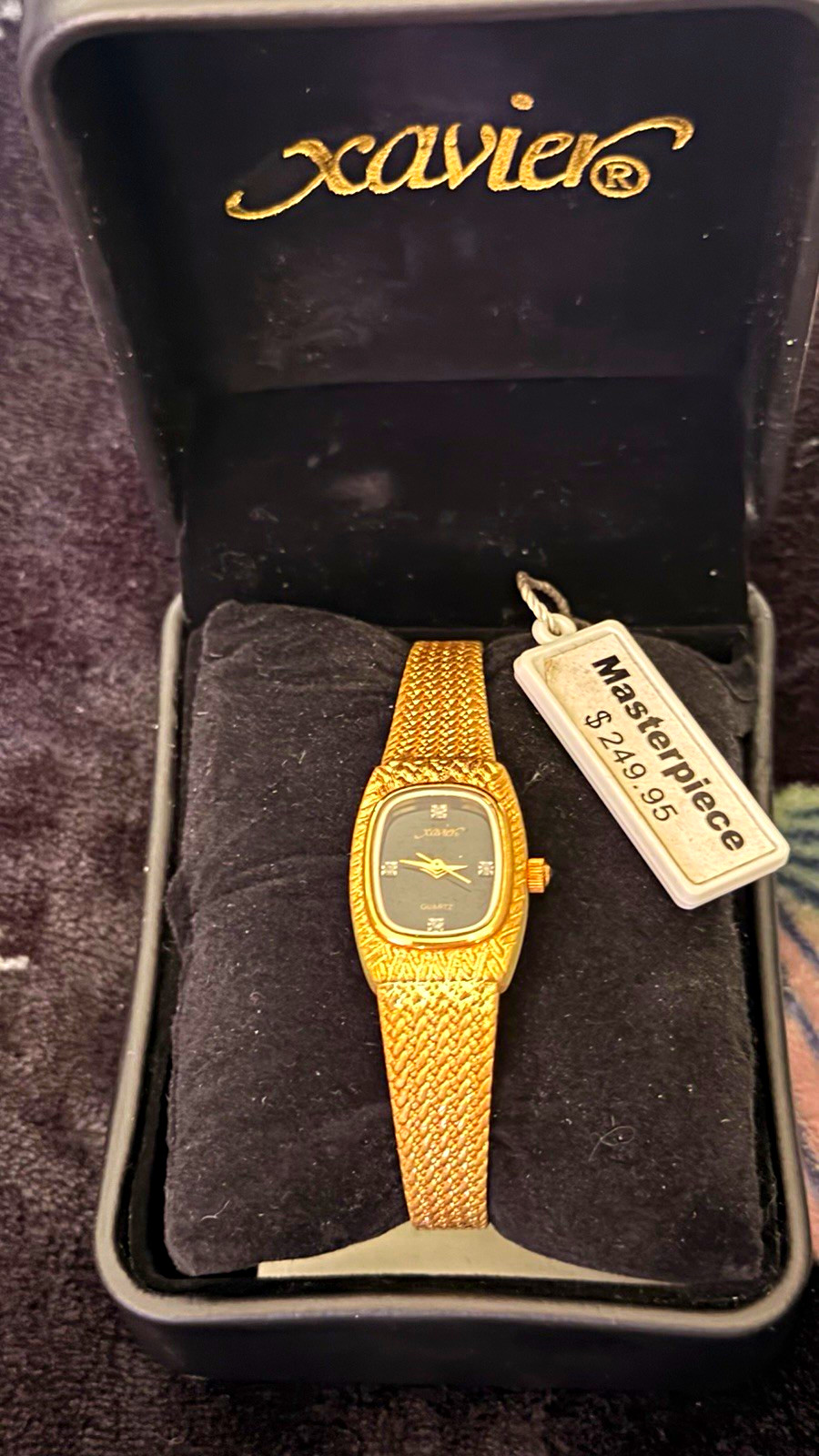 Xavier Masterpiece Women’s Quartz Gold Tone Bracelet Watch Black Dial w/ Box