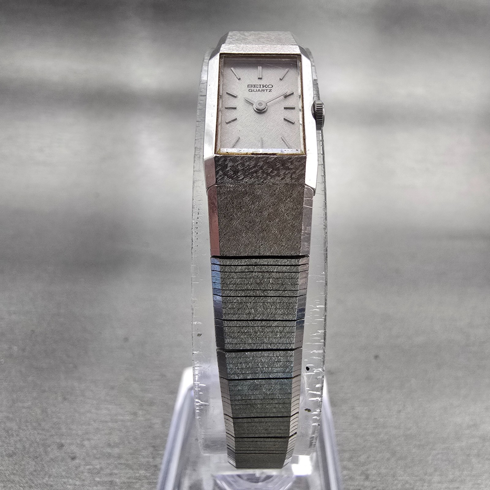 Seiko Watch Women 12mm Silver Dial Silver Tone Rectangle 2E20-5029 New Battery