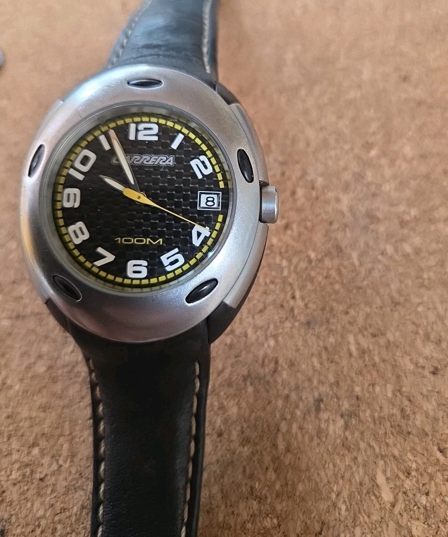 VINTAGE CARRERA SPORT 200M SPEED TIME WRIST WATCH 8″ WRIST STEEL POLYCARBONATE