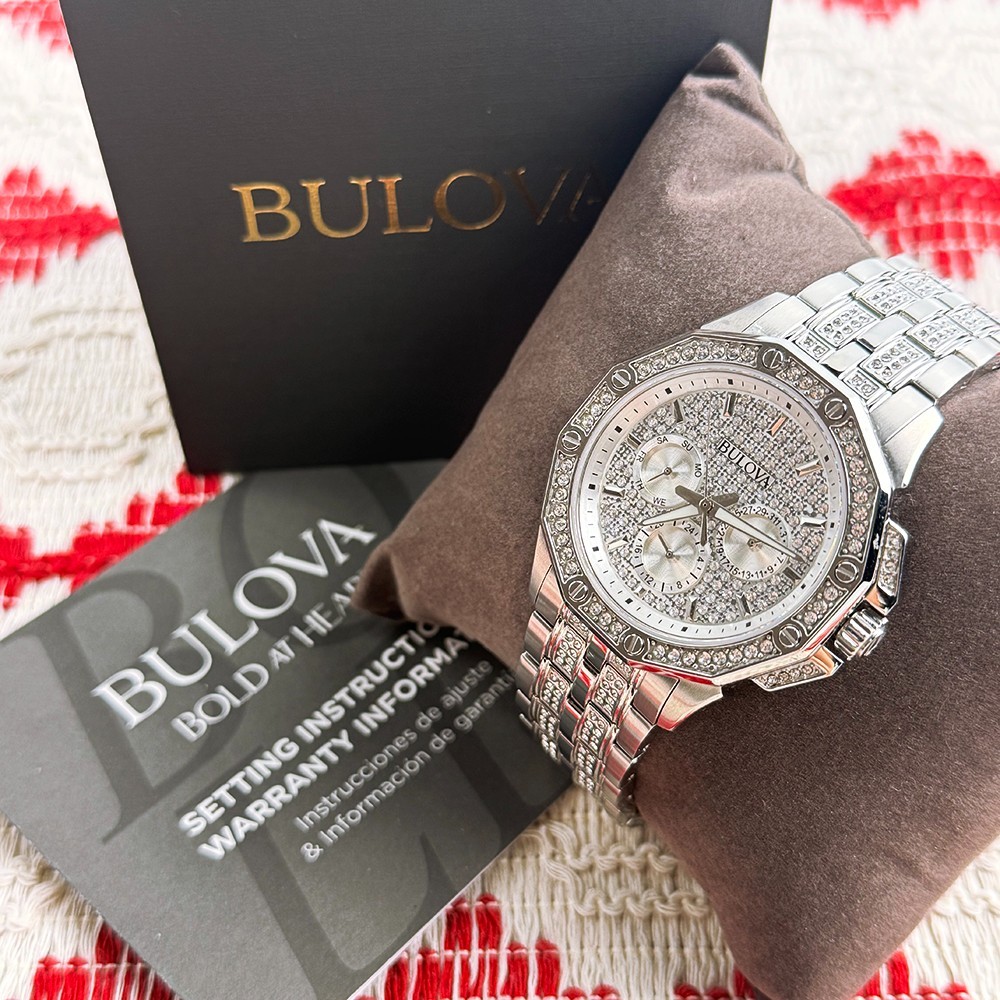 Bulova 96C134 Octava Men’s Silver Crystal Stainless Steel Quartz Watch 41.5mm