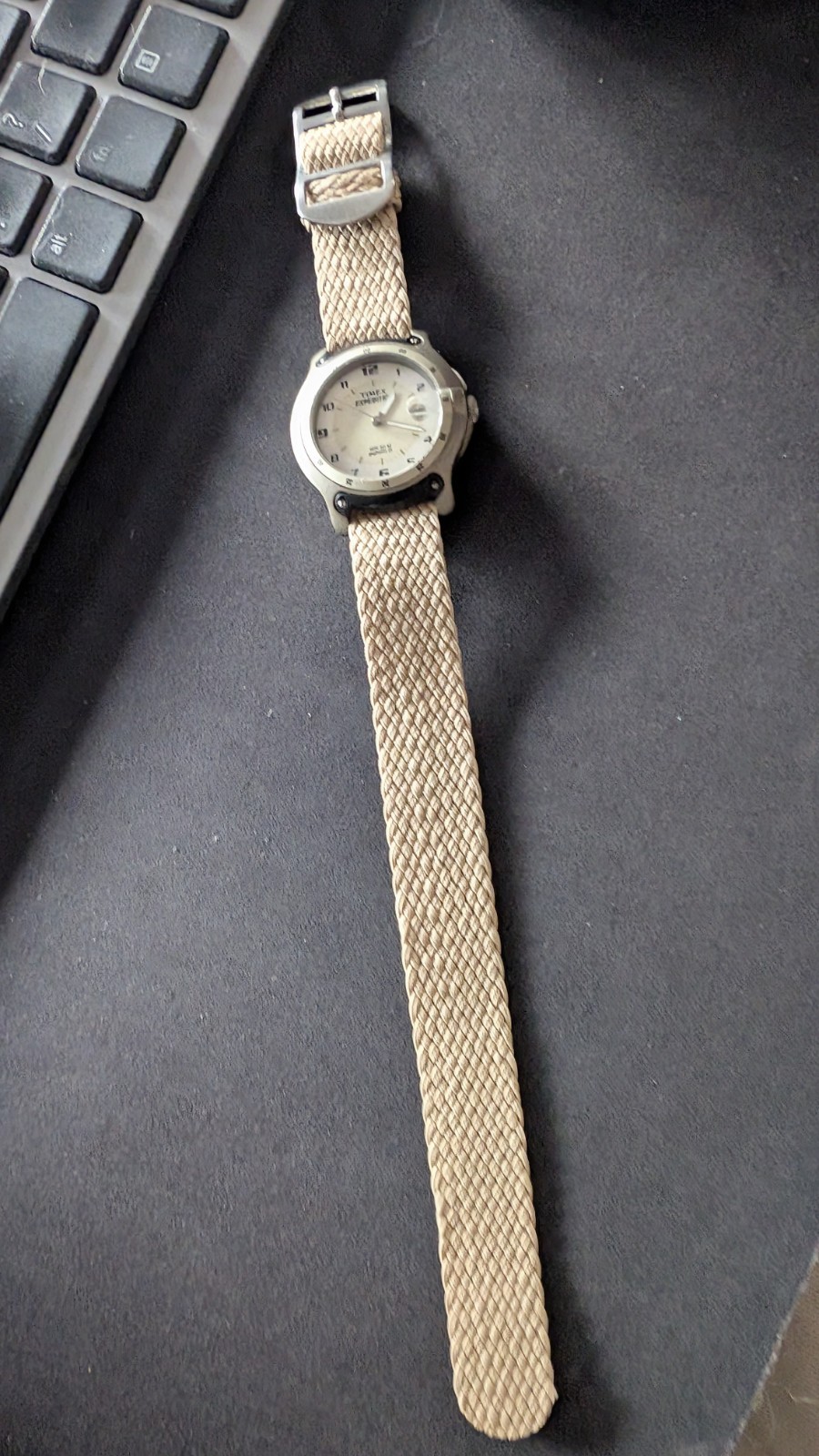 Timex Expedition WR50M Indiglo Date Cream Dial One-Piece Strap Watch