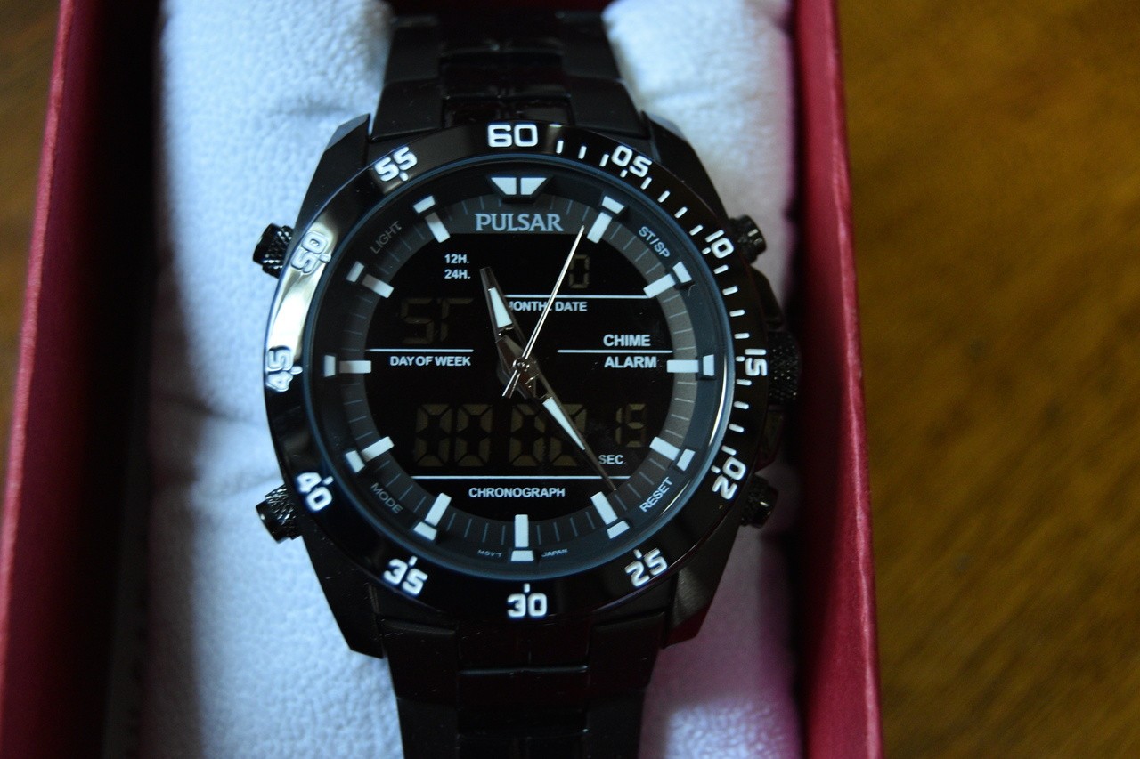 Pulsar JET BLACK NOS Analog Digital watch with backlight. Alarm. Stopwatch.
