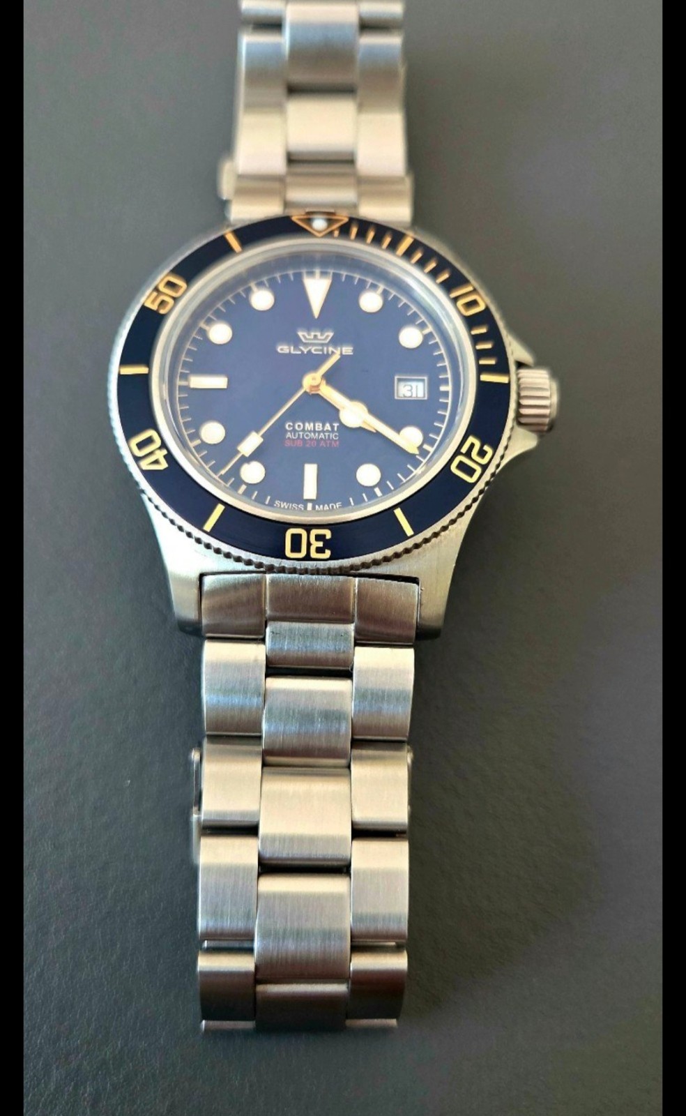 Glycine Combat Sub Automatic Diver Blue Dial/Bezel 42mm 200m Date, Box, GL0485