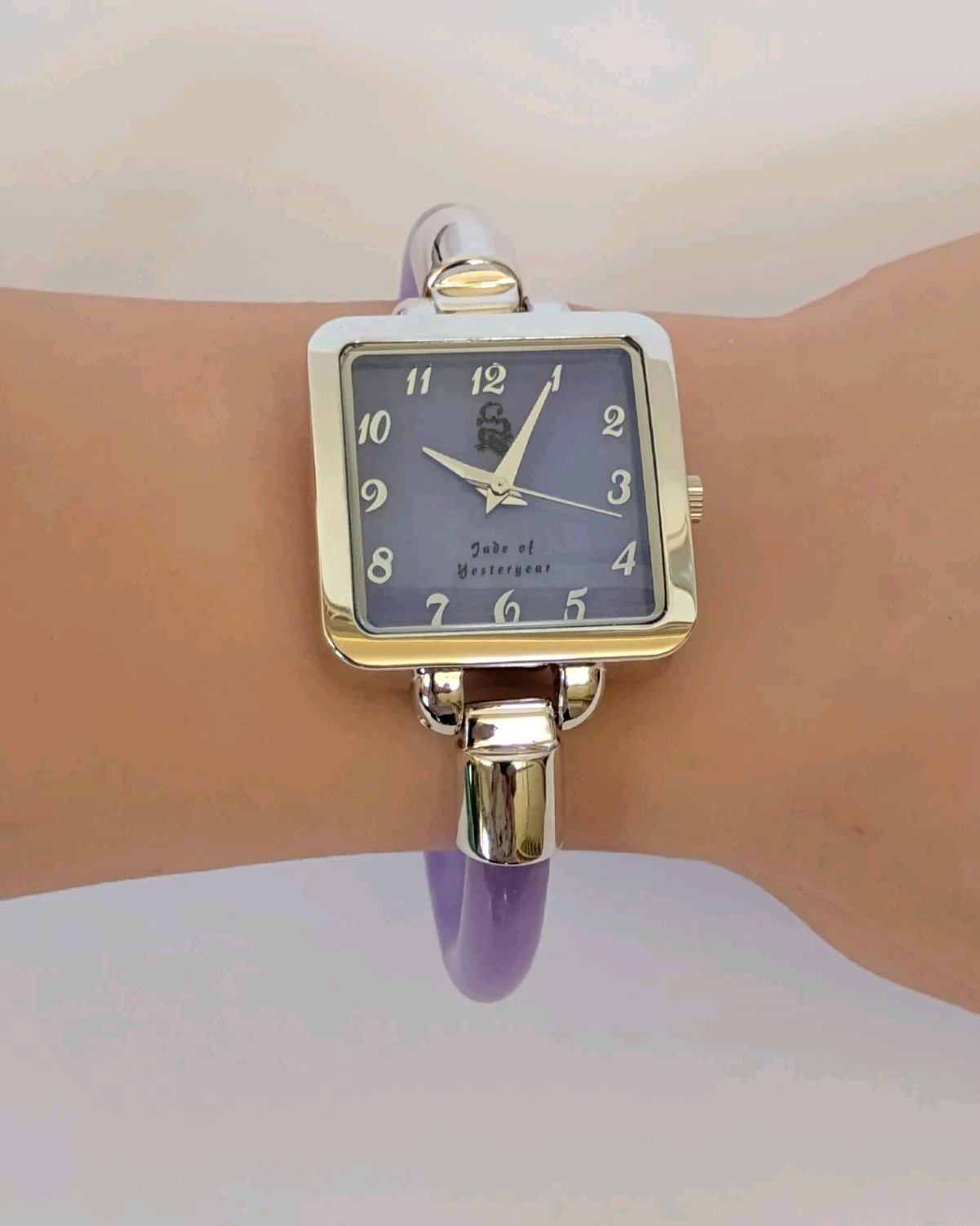 Jade of Yesteryear JOY Genuine Lavender Jade Square Case Bangle Watch NEW