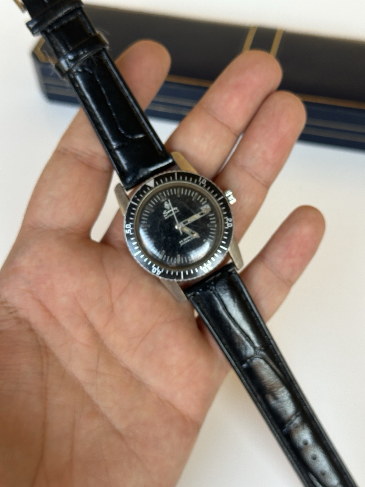 Rare Vintage Sandoz Automatic Skin Diver Watch 25 Jewels 37mm Boxed Black Date