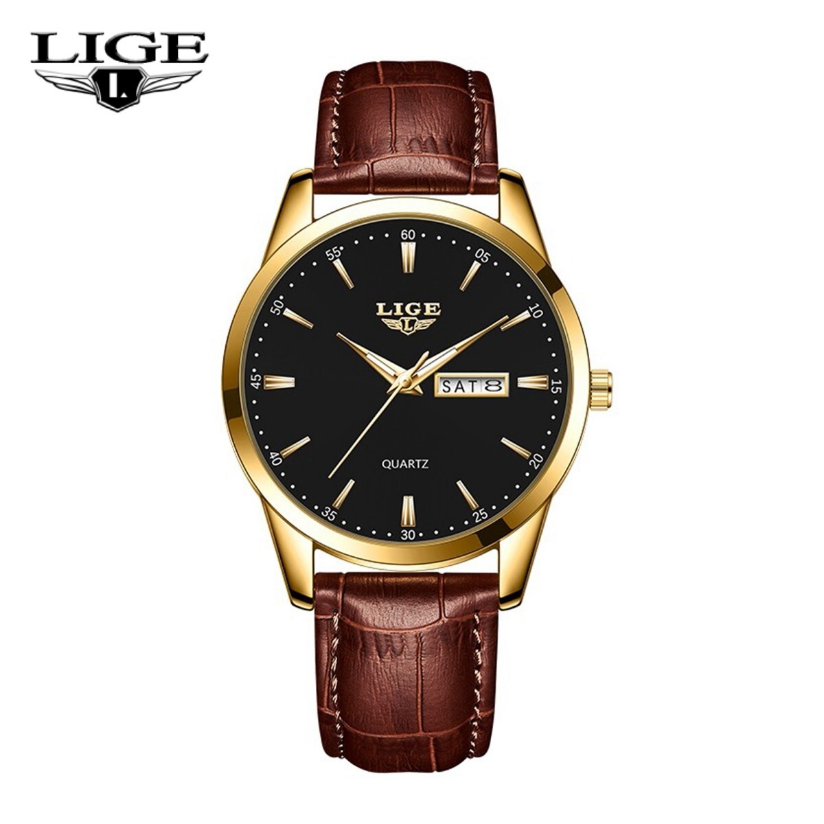 LIGE Men’s Watch Quartz Analog Luminous Date Waterproof Business Wristwatch+ Box