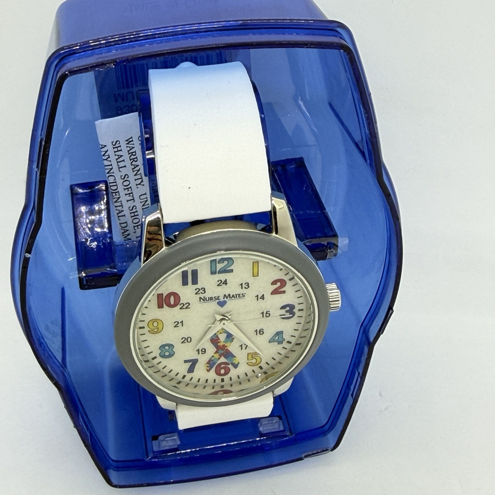 Nurse Mates Autism Awareness nurse watch water-resistant silicone strap – White