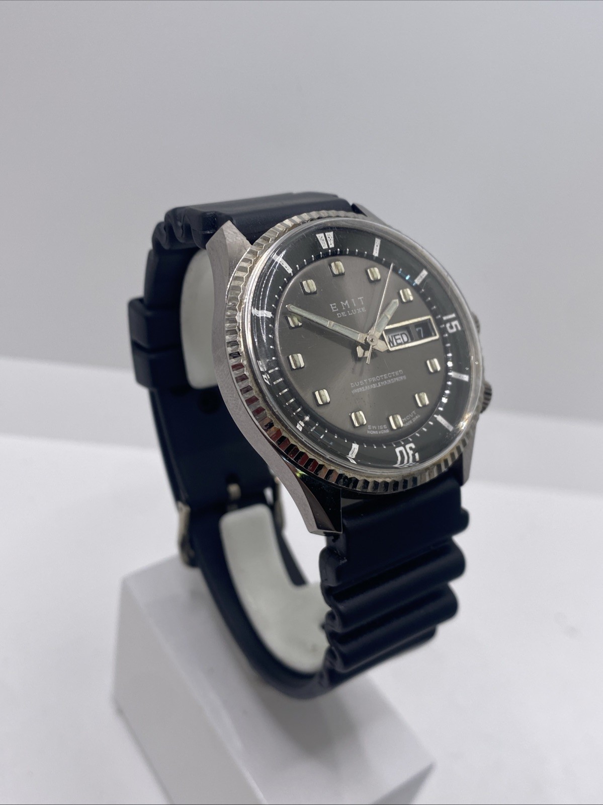 Emit De Luxe Swiss Dive Style Watch Wind Dive Watch Works Needs Service Runs