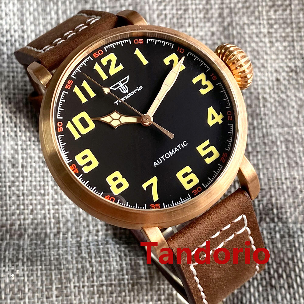 46.5mm Tandorio CUSN8 Solid Bronze case Black Dial NH35A Big Automatic Men Watch