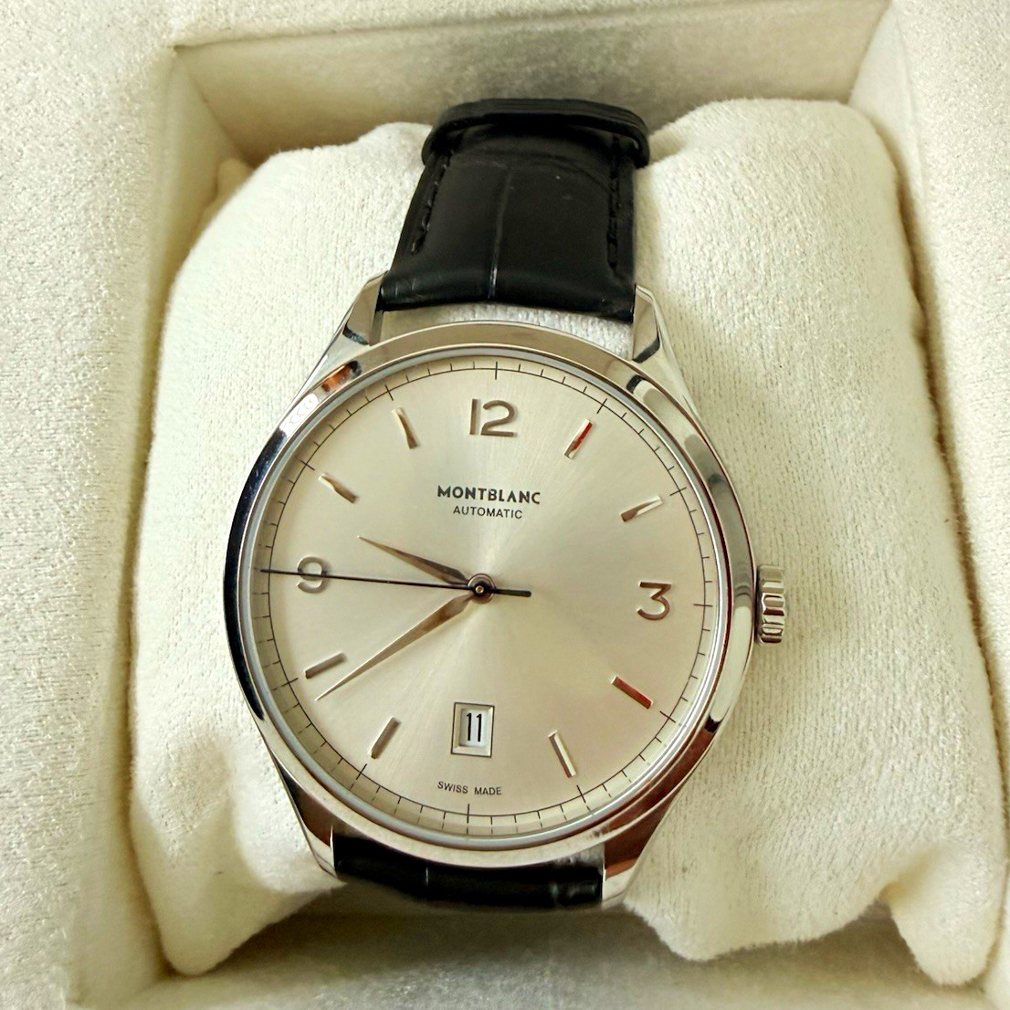 Montblanc Heritage Chronométrie Automatic Silver Dial Date Black Leather Strap