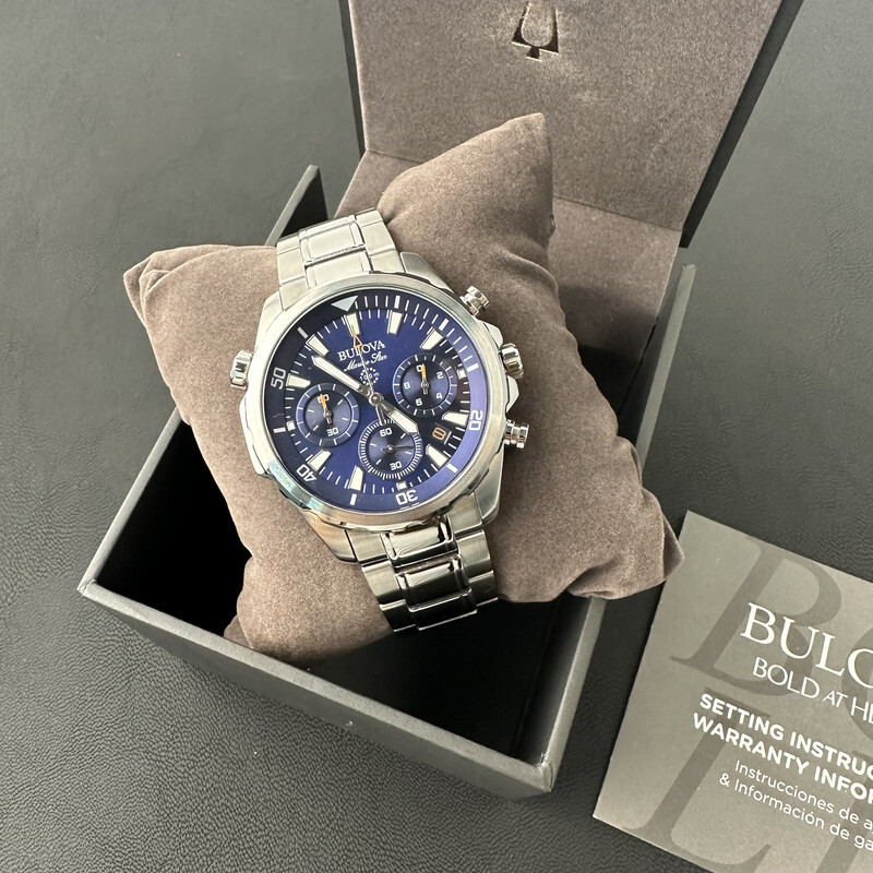Bulova Marine Star/96B256 Chronograph Blue Dial 6S20/Swiss Quartz Watch 43MM