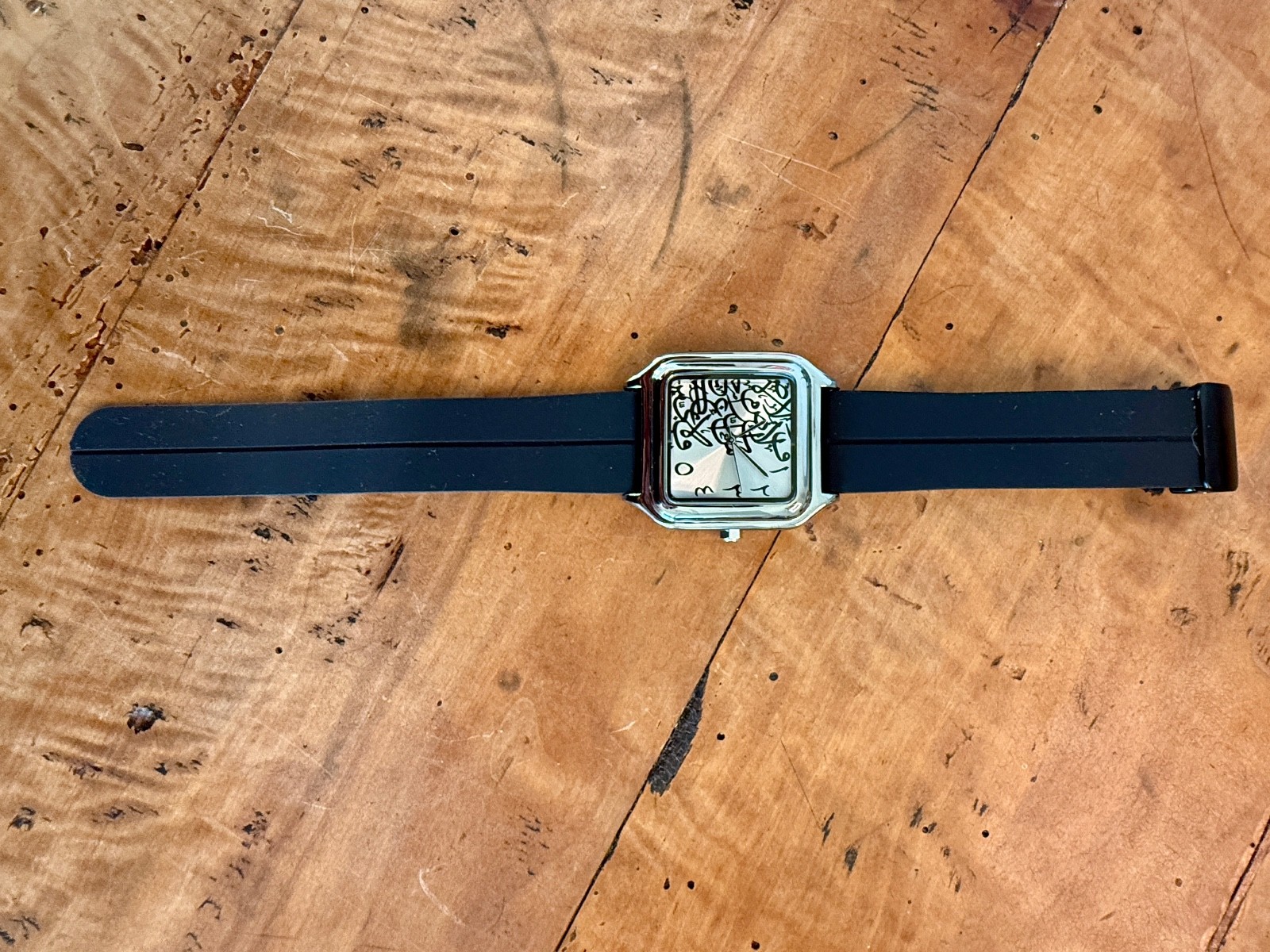 Brand New Arabic Calligraphy Watch Square Stainless Steel Case Silicone Band