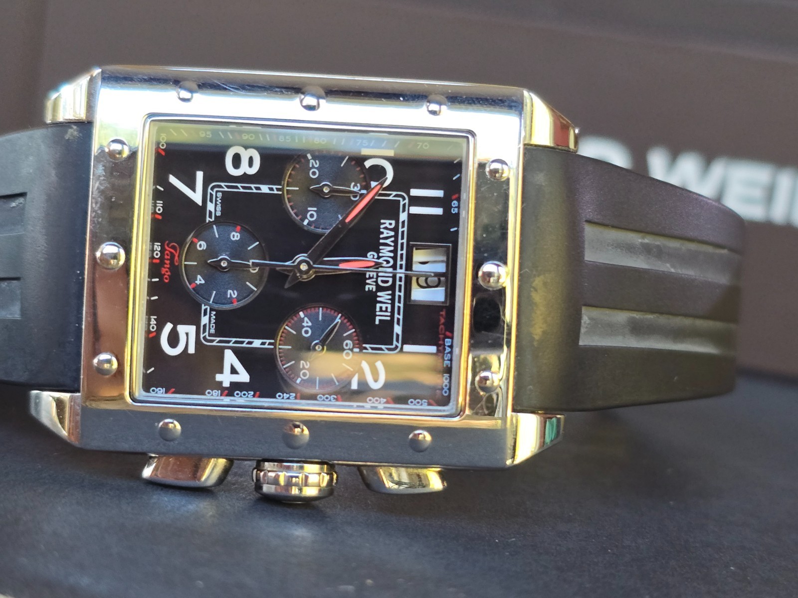 RAYMOND WEIL TANGO CHRONOGRAPH WATCH 4881 WITH RUBBER STRAP / BOX & PAPERS