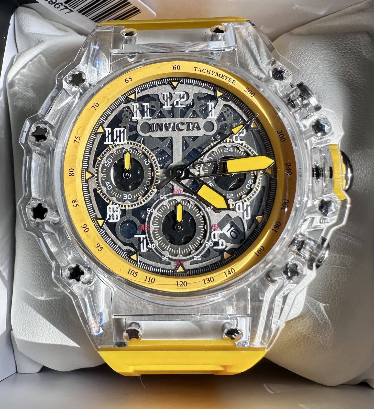 Invicta Racing Vaulthan 44mm Watch Clear Case/Yellow Strap-Stylish 🔥🔥🔥