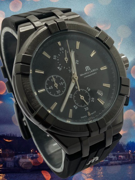 Rare All Black Maurice Lacroix Chronograph Date Refurbished Quartz Wristwatch