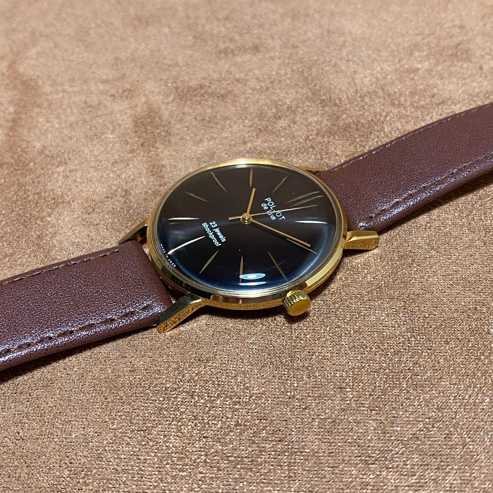 Vintage Men’s Watch NOS Poljot De LUXE Ultra Slim Soviet Wristwatch 23 Jewels