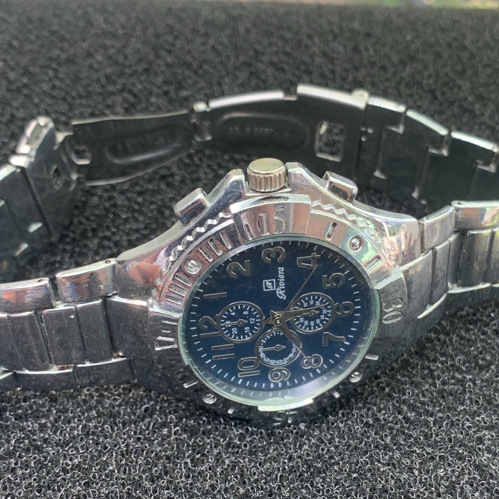 Riviera Stainless Steel Quartz Analog Chronograph Black Dial Watch 40-43.9mm