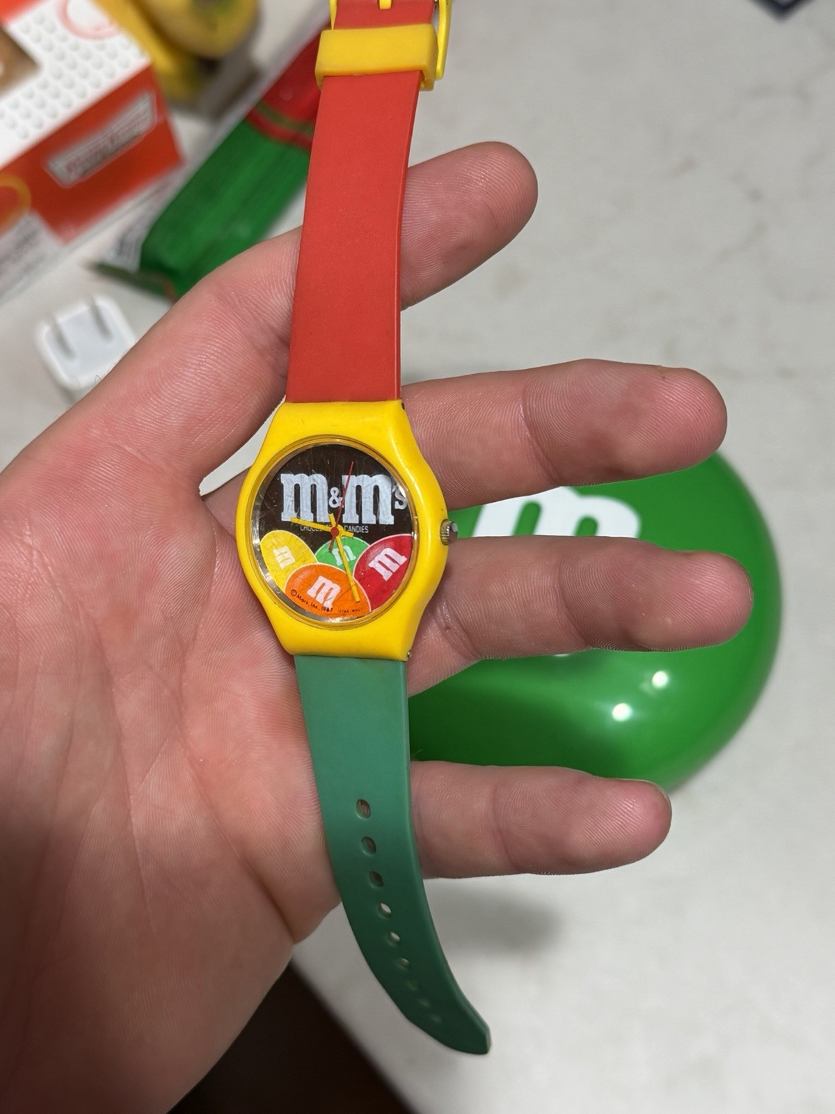 1987 M&Ms Quartz Watch WORKS Japan Movement Silicone Band Vintage M & M Mars 34