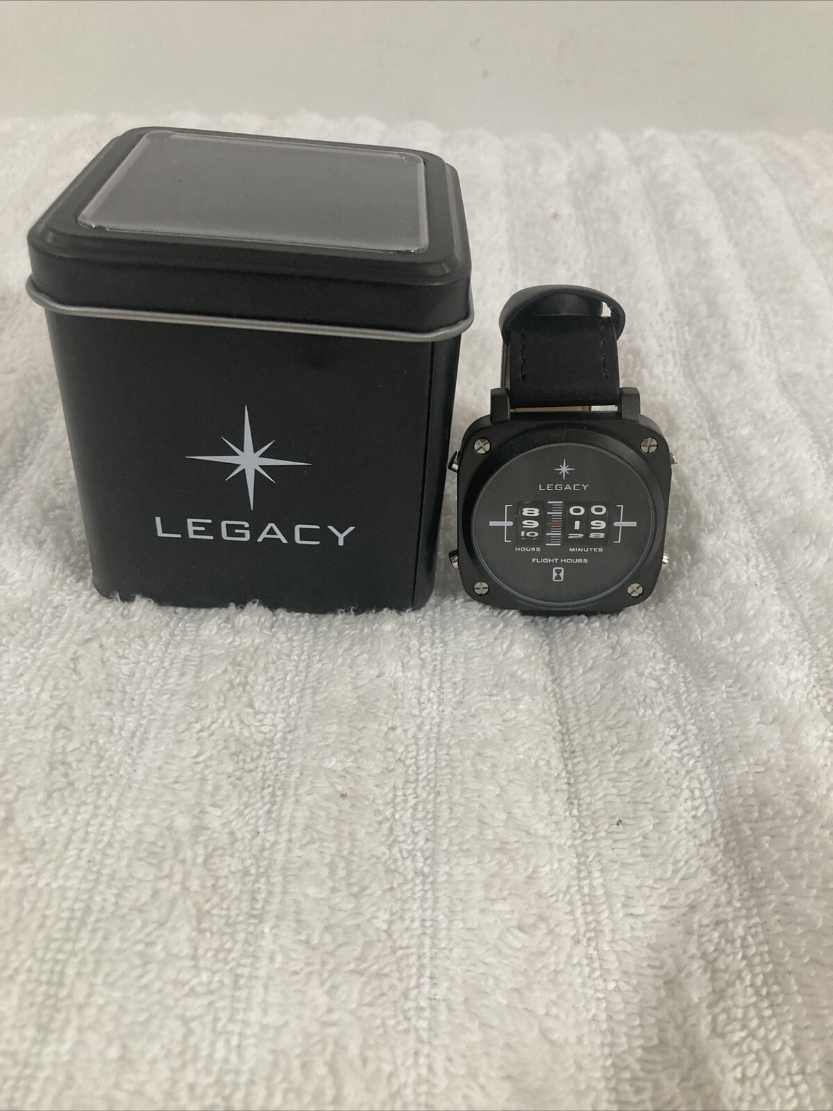 LEGACY WATCH FLIGHT HOURS 1599 GENUINE LEATHER BAND-44.5 MM 3ATM WATER RESISTANT