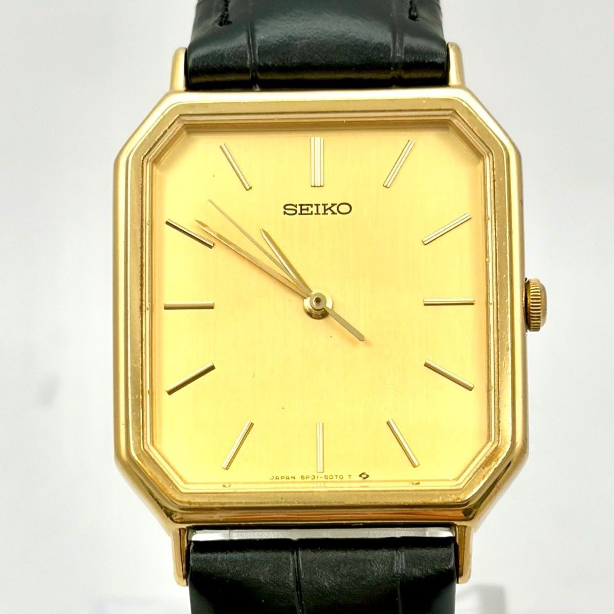 New Battery SEIKO Men’s Watch Gold Octagon 5P31 5C50 779648 New Belt