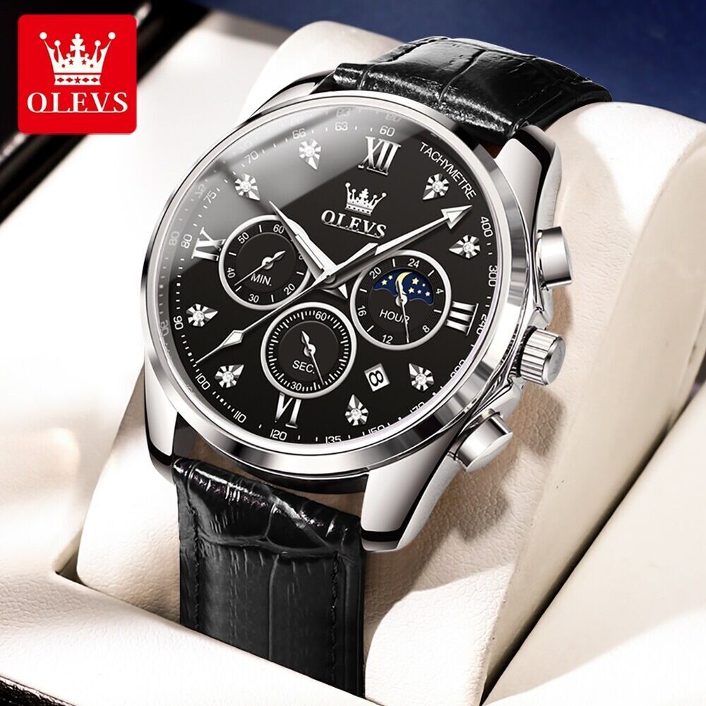 OLEVS Man’s Watch Chronograph Diamond Date Moon Phases Waterproof Wristwatches