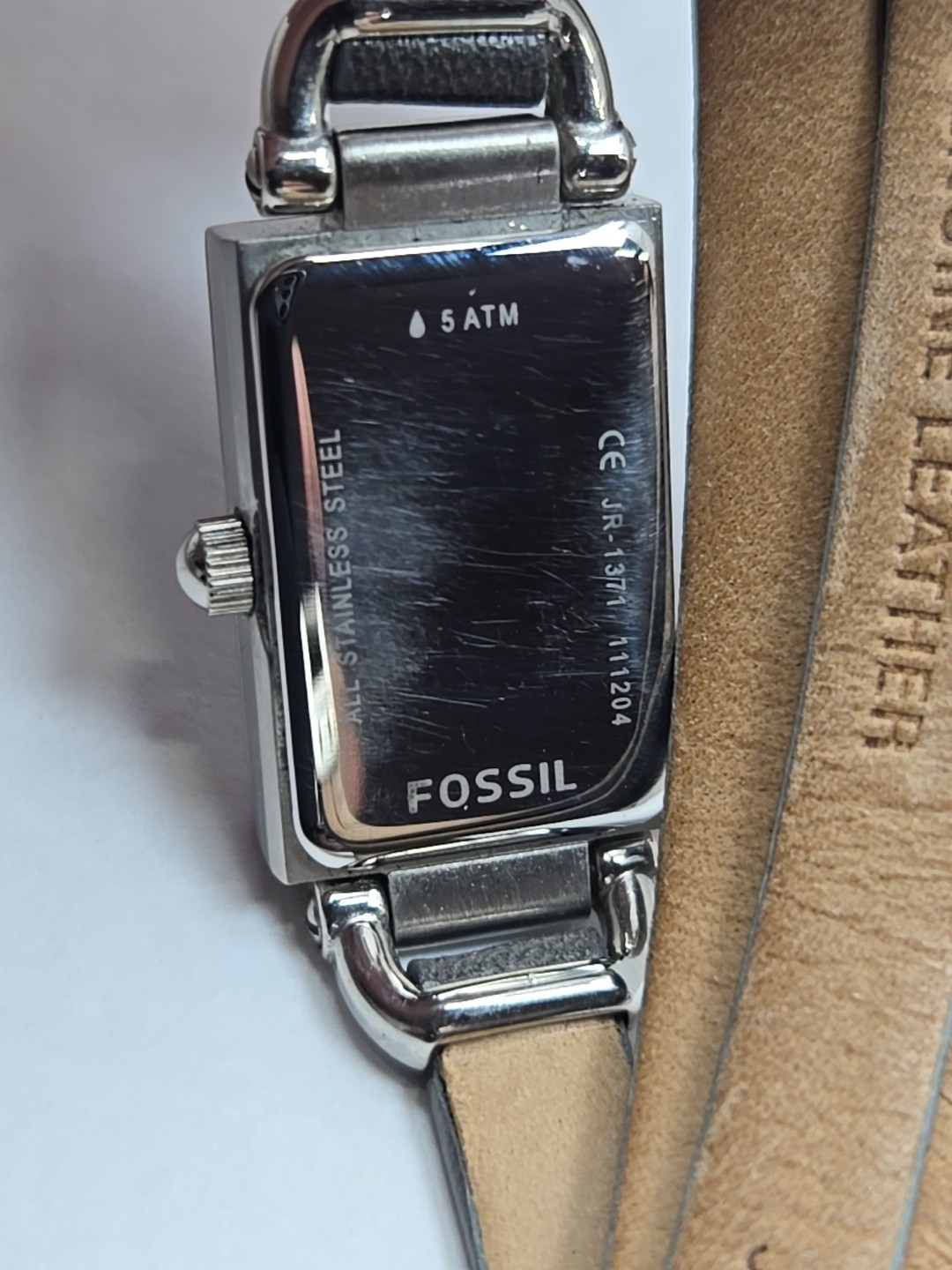 Fossil Delaney JR1371 Womens Gray Silver Tank Wrap Leather Watch New Battery