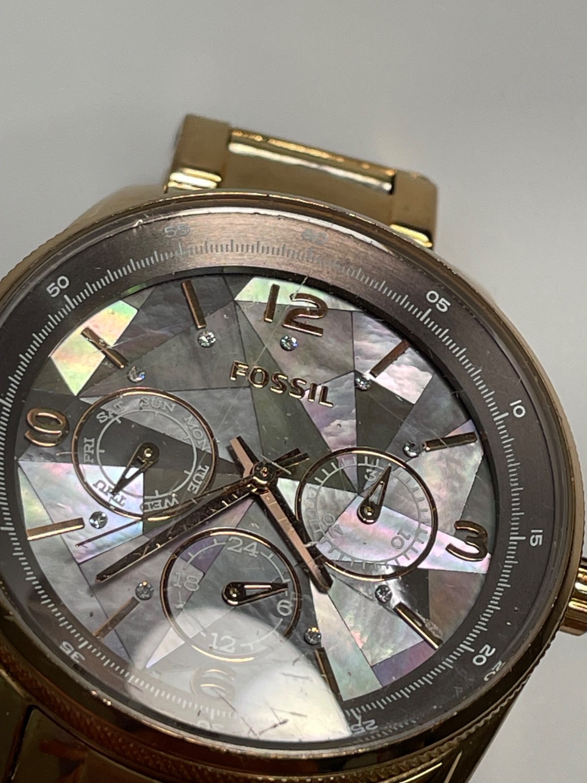 FOSSIL BQ1681 JUSTINE ABALONE GEOMETRIC RAINBOW MOTHER OF PEARL (READ DESC!!)