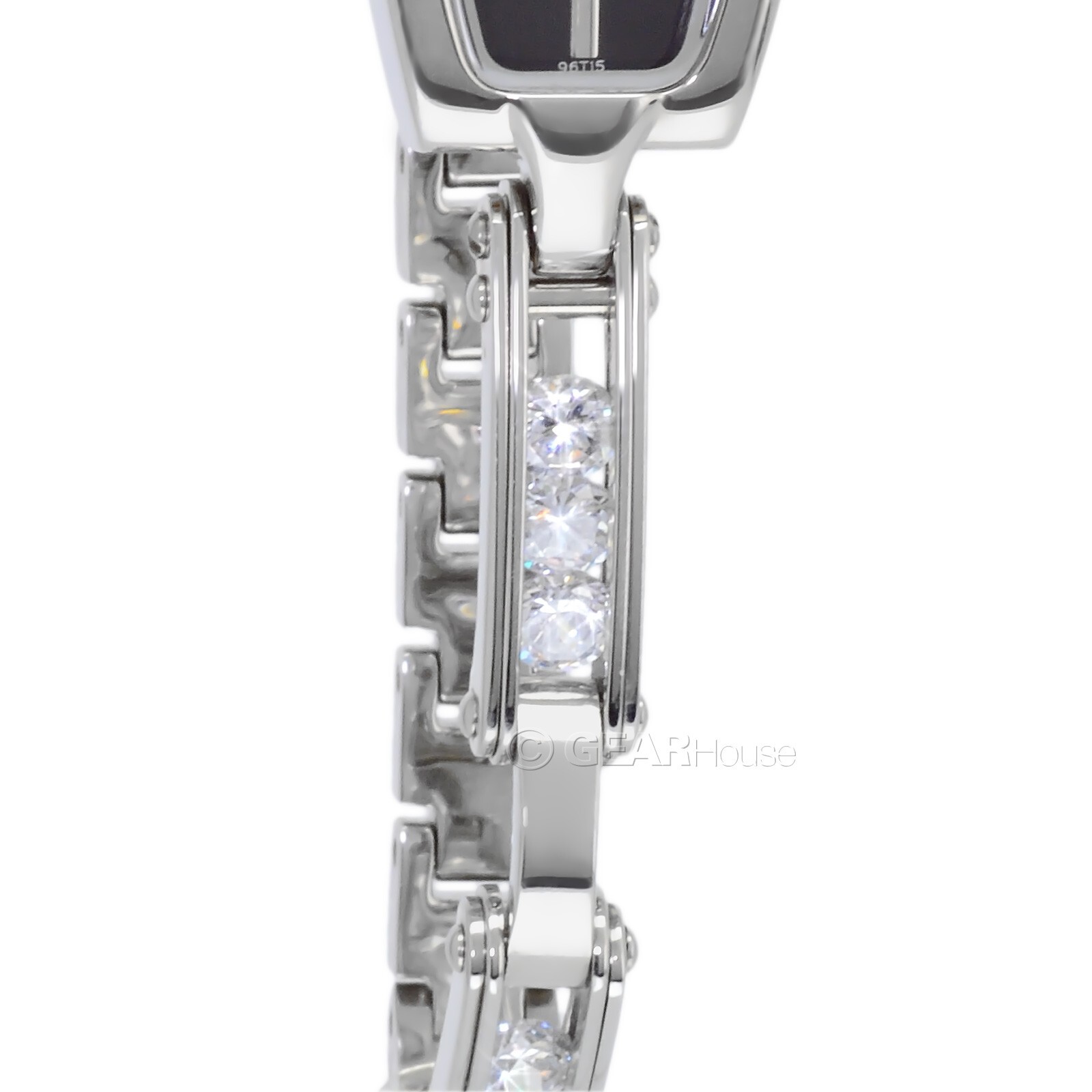 BULOVA Womens Floating Crystals Dress Watch, Black Dial, Silver Stainless Steel