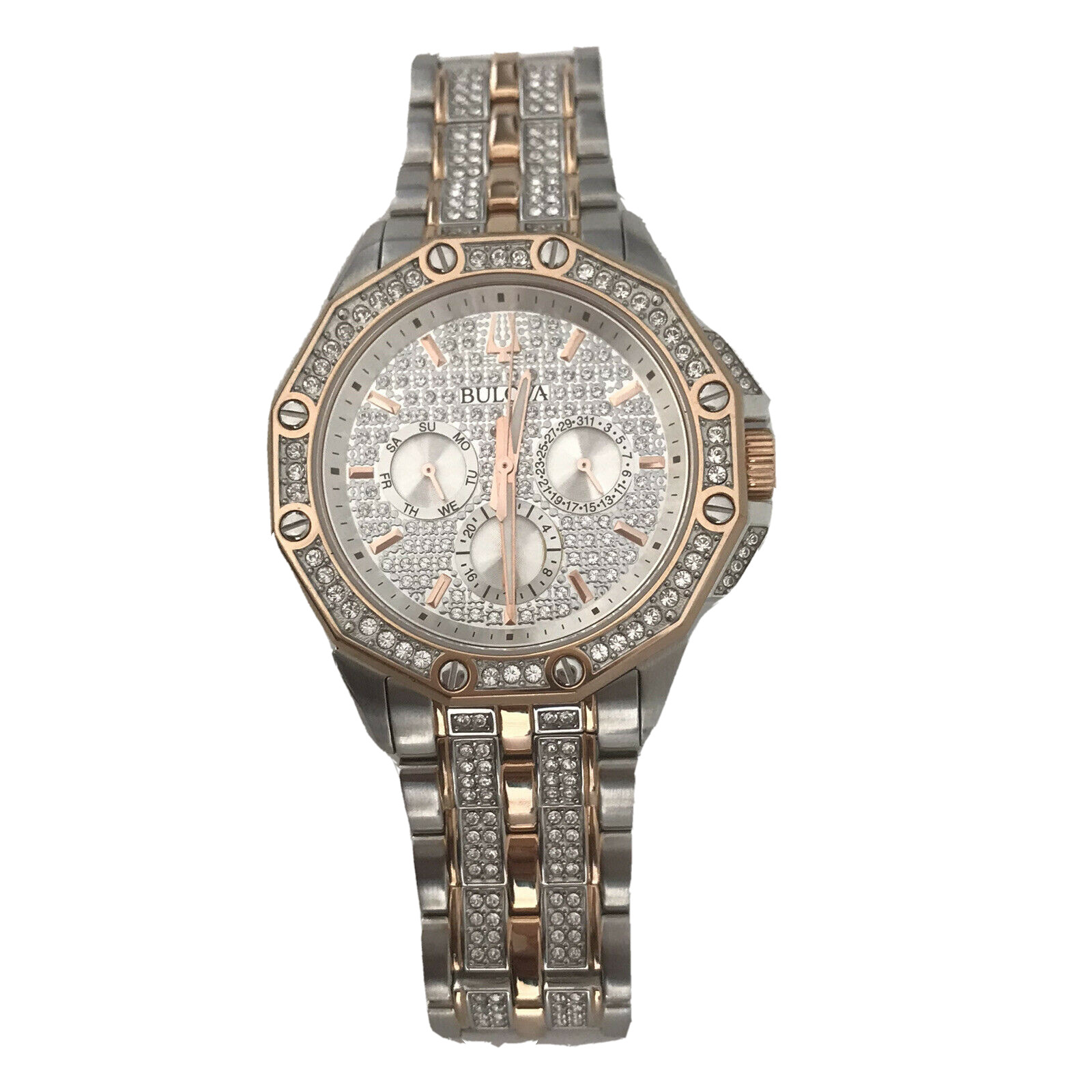 Bulova octava Men’s Watch two tone silver and rose gold Swarovki crystal 98C133